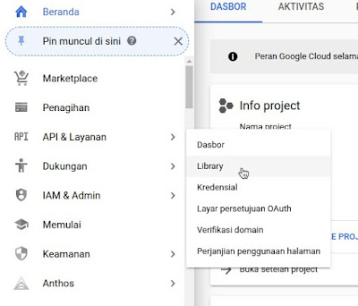 API & Services > Library Google Cloud Console