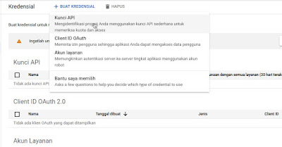 Blogger API v3 membuat kredensial