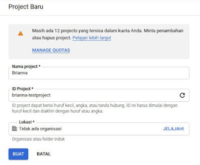 New Project Form Google Cloud Console